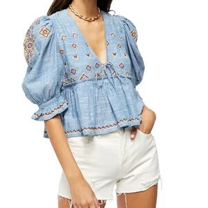 Free people tallulah Embroidered Blue Women's blouse